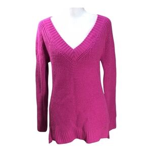 Bebe Hot Pink V-Neck Sweater with Long Sleeves Oversized Small
